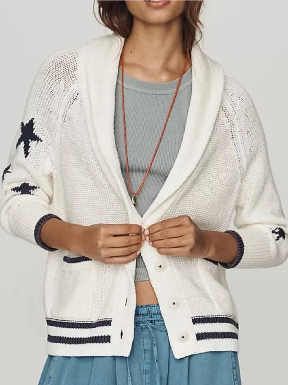 Anthropologie American Flag Cardigan Women’s Cotton Oversized Patriotic Knit